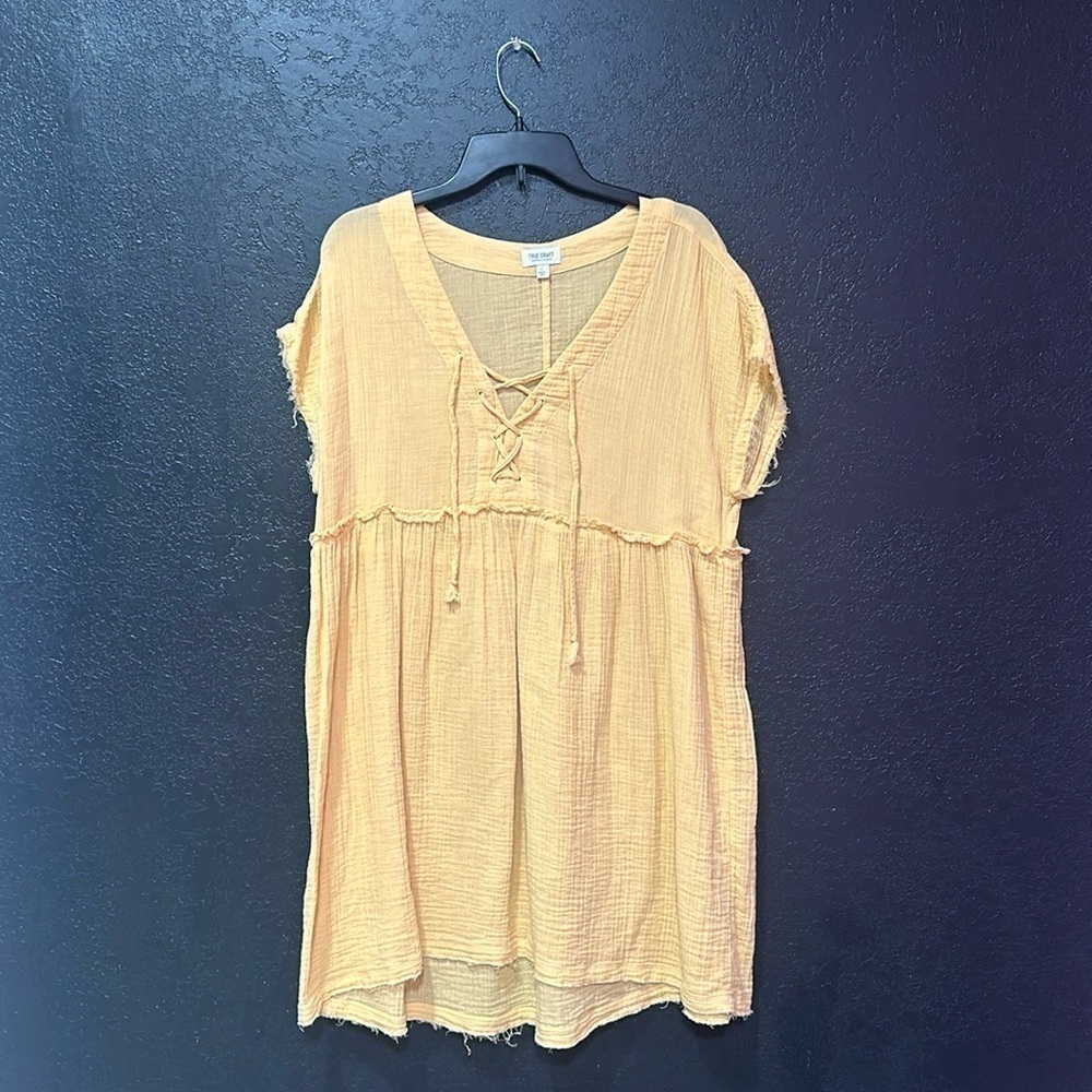 True Craft Sherbet Orange Midi Dress With Tie in front Size L